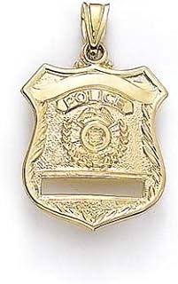 14k Yellow Gold Medium Police Badge Pendant Necklace with Other-Clasp Design for Women