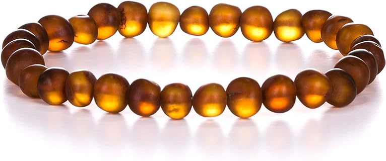 Natural Baltic Amber Bracelet for Adults (Women/Men) - Hand made From Raw-Unpolished/Certified Baltic Amber Beads(6 Colors)