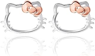 Sanrio Hello Kitty Womens Stud Earrings - Sterling Silver Hello Kitty Earrings with Silhouette Design Officially Licensed
