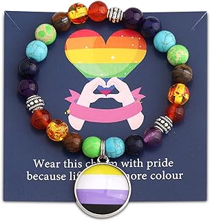 LGBTQ Flag Bracelet for Lesbian & Gay Pride Bisexual Inspirational Message Card 7 Chakra Bracelet Engagement Jewelry