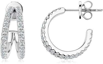 Moissanite Open-Hoop Earrings for Women, Sterling Silver with 18K White Gold Plating, Hypoallergenic La Pousette Clasp, Elegant Design Suitable for All Occasions