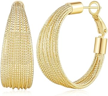 Stunning 14K Gold Tri-Textured Hoop Earrings for Women - Luxurious & Chunky Design - 31mm Diameter