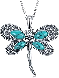 Western Turquoise Necklace 925 Sterling Silver Turquoise Cross/Dragonfly/Cow Tap/Horseshoe/Mountain Range Pendant Necklaces Turquoise Jewelry Gifts for Women Men Good Luck