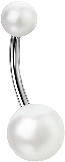 BodyJewelryOnline 14G Stainless Steel Belly Button Rings for Women Girls Navel Rings Faux Synthetic Pearl Acrylic Balls Body Piercing 3/8 Inch (10mm)