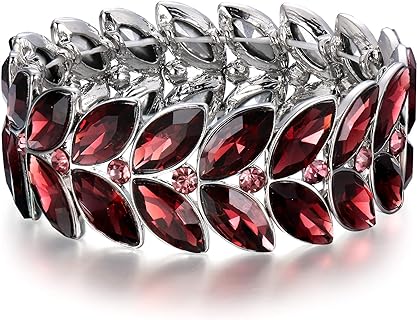 BriLove Women's Wedding Bridal Crystal Marquise Rhinestone Beaded Stretch Bangle Bracelet