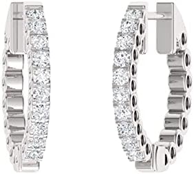 Celebrity Diamond Hoop Earrings with Lever Back Finding in 14K White Gold for Women, Classic Hoop Design