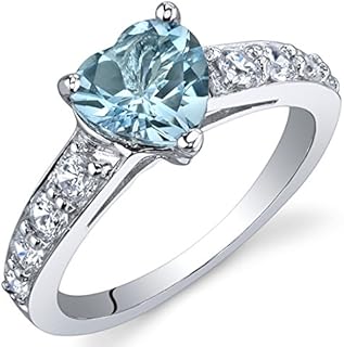 PEORA Swiss Blue Topaz Heart Promise Ring for Women 925 Sterling Silver, Natural Gemstone Birthstone, 1.50 Carats Heart Shape 7mm, Comfort Fit, Sizes 5 to 9