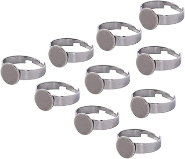 PH PandaHall Bagues Réglables en Acier Inoxydable avec Plateau à Cabochons de 17mm, 10 Pièces Argentées, Idéales pour Création de Bagues DIY et Bijoux Art Déco