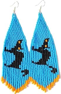 CZ Glass Seed Bead Pumpkin Ghost Dangle Earrings with French Wire Back Finding for Women and Girls, 12 cm Length