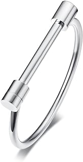Stainless Steel D Shape Bar Screw Shackle Horseshoe Novelty Fashion Bangle, Unisex