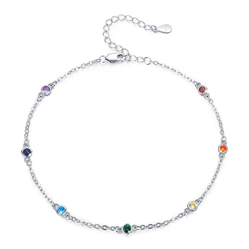 MEDWISE Chakra ankle Bracelet Sterling Silver Chakra Anklet 7 Chakra Summer Beach Anklet Bracelet Link Hot Wife Ankle Bracelet Birthday Christmas Gifts for Women Wife Girlfriend