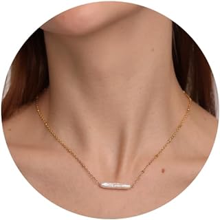 Cowlyn Pearl Choker Necklace 14K Gold Plated Satellite Bead Chain Baroque Freshwater Cultured Pearls Pendant Dainty Valentines Day Gifts Jewelry for Her Women Girls