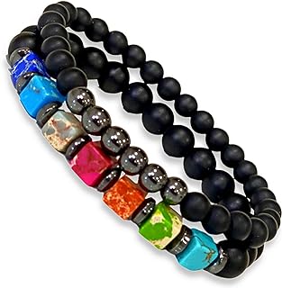 LBGTQ Pride Rainbow Bead Bracelet Set with Bead Chain, No gemstone, Square bead design - Zinc and Stone construction