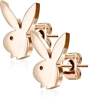 Pierce2GO Playboy 316L 20G Surgical Steel Bunny Earring Studs Plated for Women 0.8 MM - Playboy License (Rose Gold)