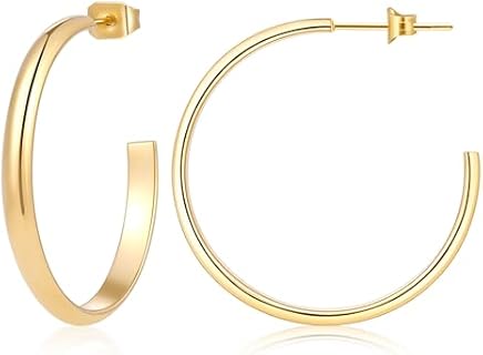 sovesi Gold Hoop Earrings for Women 14K Gold Plated, 3mm Chunky Gold Hoop Earrings, Hypoallergenic Gold Hoops.