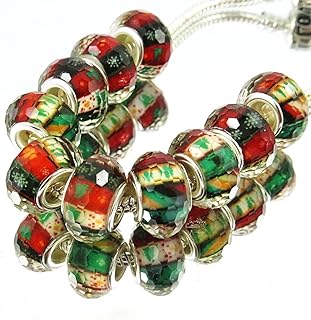 Round Christmas Bead Bracelet Charm in Crystal & Silver-plated Core with Copper O-Ring - For DIY Jewelry Making by TianBo
