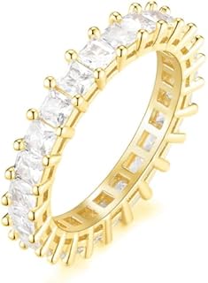 TIGRADE 4mm Eternity Ring Princess Cut Square Cubic Zirconia Engagement Wedding Band for Women Size 5 to 11