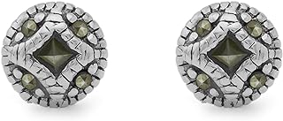 Vintage-style Sterling Silver Marcasite Stud Earrings with Push Back Findings, Ideal Gift for Him or Her - Crafted in Thailand