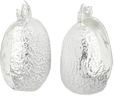 NOVICA Artisan Handcrafted Sterling Silver Hoop Earrings Taxco No Stone Mexico Modern [1 in L x 0.4 in W x 0.7 in D] ' Taxco Lineage'