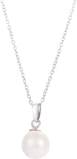 AAA+ Quality Freshwater Pearl Pendant Necklace on Sterling Silver Cable Chain with Spring Ring Clasp for Women - Elegant Round Design
