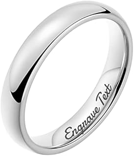 Premium Custom Engarved Tungsten Carbide Wedding Band, 4mm/6mm/8mm - Gold Plated Dome Style Ring for Men & Women, No Gemstone