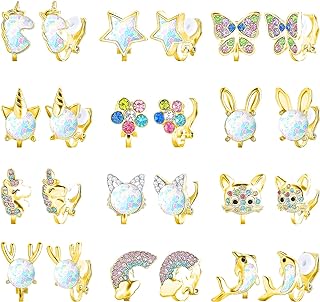 NEWITIN 12 Pairs Clip On Earrings for Women Cute Earrings Crystal Earrings Pearl Earrings Charming Fashion Earrings Non Piercing Clip on Earrings for Girls