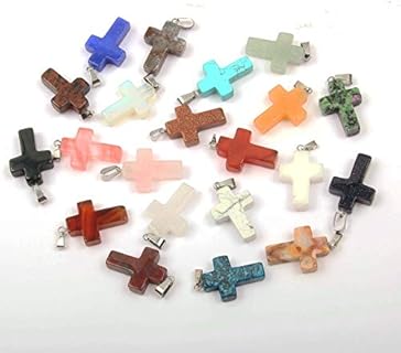 LE SKY Natural Agate Gemstone Crystal Cross Pendants with Round Clasp for DIY Jewelry Making