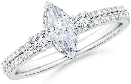 Angara Lab-Grown Marquise Diamond Side Stone Knife-Edge Shank Engagement Ring in 14k Gold/Silver/Platinum | April Birthstone Jewelry for Her