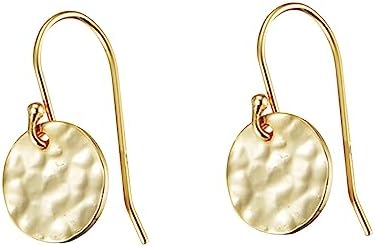 French Wire Back Copper Gold Hammered Drop Earrings for Women, Dangle Design, Hypoallergenic Jewelry Gift