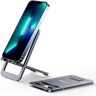 JSAUX Support Réglable en Aluminium, Accessoire Pliable et Pivotant, Idéal pour iPhone et Samsung, 4-8 Pouces, Couleur Grise, Pour Bureau, Voyage et Déplacements Professionnels