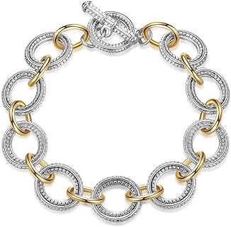 Link Bracelet for Women 2 tone Circles Chain Silver and Gold Wire Cable Bangle Designer Inspired Bracelets