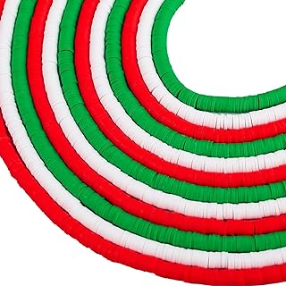 12 Strands Christmas Clay Beads Kit for Bracelet Making 6mm Christmas Flat Polymer Clay Heishi Beads Disc Flat Beads kit for Surfer Bracelets Necklace Making Kit