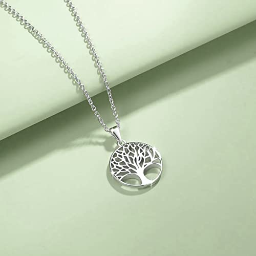 Sterling Silver Necklace for Women Family Tree of Life Pendant Necklace Dainty Jewelry Anniversary Birthday Gifts for Women Girls Mom Grandma Wife Daughter Her Yourself, 16"+2"
