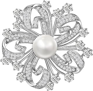 Brooches for Women Flower Pins Inlaid Rhinestone and Silver Alloy Round Pearl Brooch Phawl Pin for Wedding Birthday Costume Jewelry