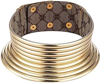 Barode Tribal Statement Collar Necklace, Gold Faux Leather and Zinc Checker with Ball Chain and Clasp Type, For Women and Girls