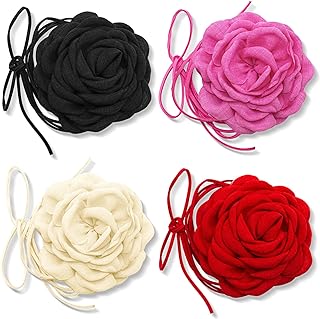 Ronglry 3/4/5PCS Flower Choker Necklace for Women Girls Big Rose Flower Necklace Set Big Floral Necklace Velvet Choker Floral Rose Choker Jewelry Gifts for Party Bride Wedding Party Summer Necklaces