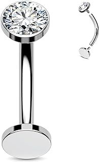 Disk Bottom Belly Button Ring F136 Titanium Belly Button Jewelry Flat Back Belly Navel Piercing Jewelry 14G Belly Piercing Barbell 10mm/12mm Internally Threaded Navel Ring for Women