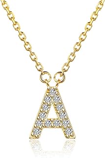 14K Yellow Gold Plated Cubic Zirconia Initial Necklace | Initial Pendant Letter A-Z Necklace for Women