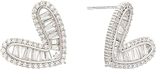 Sylph Heart Cubic Zirconia Studs Earrings Small Silver Heart Dangle Earrings Minimalist Heart Earrings Dainty Jewelry Gifts for Women Girls Wife Girlfriend