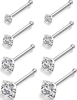 Yaalozei 22G 20G 18G G23 Titanium Nose Ring Studs Hypoallergenic Straight Nose Studs Multicolored Opal Nose Stud Silver Nostril Piercings Nose Piercing Jewerly for Women Men CZ 1.5mm 2mm 2.5mm 3mm