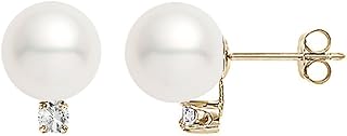 14k Yellow Gold AAAA Quality Japanese Akoya Cultured Pearl Diamond Stud Earrings for Women - PremiumPearl