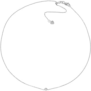 Other-Clasp 14K White Gold Choker Necklace with Diamond Detail+Other Chain Design+Ideal for Women+Elegant Bezel Set Shape