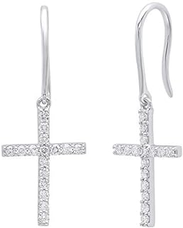 Dazzlingrock Collection 0.45 Carat (ctw) 10K Gold Round White Diamond Ladies Cross Drop Earrings 1/2 CT