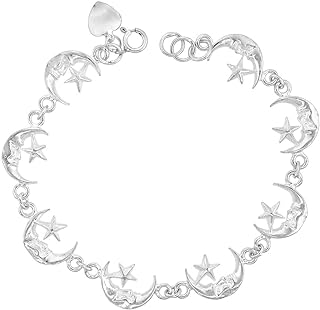 Sterling Silver Sailor Moon Charm Bracelet with Link Chain and Spring-Clasps for Women, 8 inches