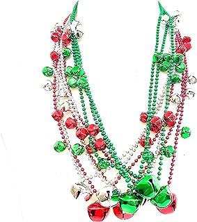 Christmas Jingle Bell Beads Necklace Red Green Silver Christmas Tree Holiday Bell Necklaces Party Decorations