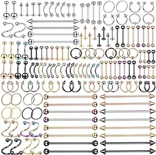 Xpircn 150PCS Piercing Kit Jewelry Stainless Steel Lip Nose Tongue Tragus Cartilage Daith Eeybrow Belly Button Rings Body Piercing Tools 14G 16G 20G