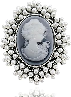 Cameo Brooch, Cameo Jewelry Brooch Pins, Victorian Lady Brooch for Women Vintage, , Pearl Brooch Pins for Women Fashion, Ancient Silver Brooch Antique Royal Luxury Jewelry for Anniversary, Birthday