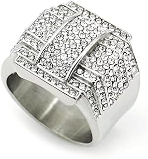 Radiant Biker's Gold-Plated Squared CZ Double Layers Iced-Out Men's Ring in Cuban-Style Heavy Metal Design, Size 8 in 316 Stainless Steel