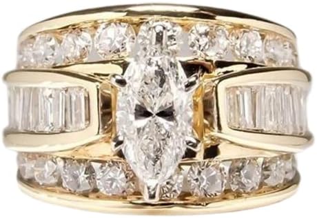 18K Yellow Gold Plated Luxury Marquise Cut Cubic Zirconia CZ Shiny Full Diamond Multi Row Wedding Band Promise Ring Eternity Engagement for Women