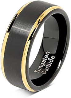 100S JEWELRY Engraved Personalized Black Tungsten Rings For Men Wedding Band Gold Step Edge Size 6-16